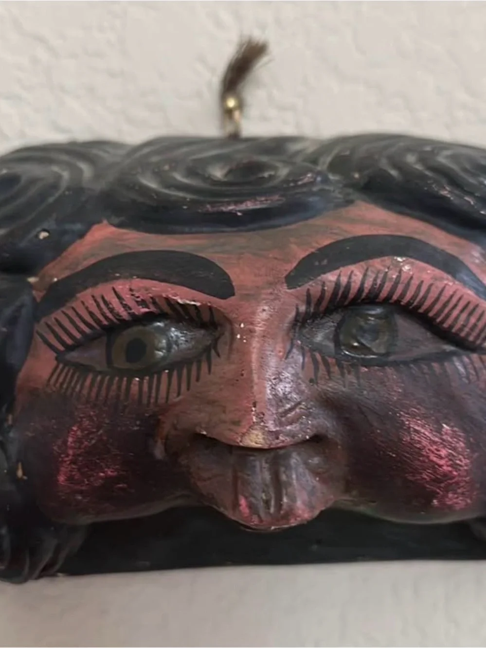 Vintage Mexican Guerrero FOLK ART Carved Wooden ANGEL PUTTI Cherub Cacheton Mask